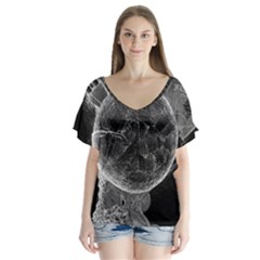 Space Universe Earth Rocket V-neck Flutter Sleeve Top by Celenk