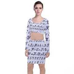 Font Lettering Alphabet Writing Long Sleeve Crop Top & Bodycon Skirt Set by Celenk