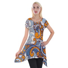 Paisley Pattern Short Sleeve Side Drop Tunic by Celenk