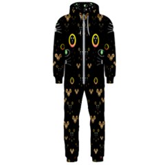 Merry Black Cat In The Night And A Mouse Involved Pop Art Hooded Jumpsuit (men)  by pepitasart