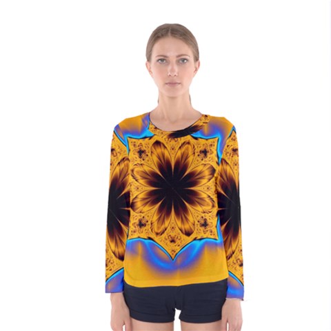 Digital Art Fractal Artwork Flower Women s Long Sleeve Tee by Celenk