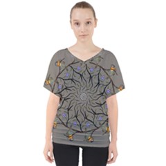 Bird Mandala Spirit Meditation V-neck Dolman Drape Top by Celenk