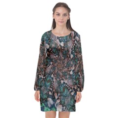 Art Artwork Fractal Digital Art Long Sleeve Chiffon Shift Dress  by Celenk