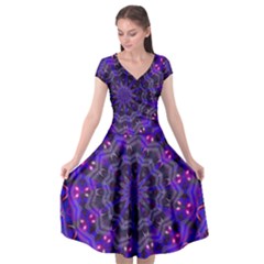 Purple Kaleidoscope Mandala Pattern Cap Sleeve Wrap Front Dress by Celenk