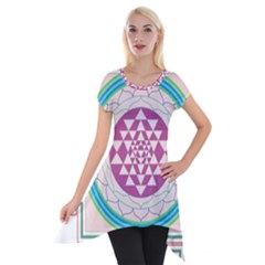 Mandala Design Arts Indian Short Sleeve Side Drop Tunic by Celenk