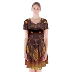 Lion Wild Animal Abstract Short Sleeve V-neck Flare Dress by Celenk