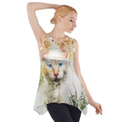 Cat Animal Art Abstract Watercolor Side Drop Tank Tunic by Celenk