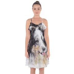 Dog Shetland Pet Art Abstract Ruffle Detail Chiffon Dress by Celenk