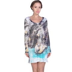 Dog Animal Art Abstract Watercolor Long Sleeve Nightdress by Celenk