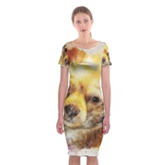 Dog Animal Art Abstract Watercolor Classic Short Sleeve Midi Dress by Celenk