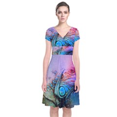 Lizard Reptile Art Abstract Animal Short Sleeve Front Wrap Dress by Celenk