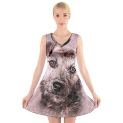 Dog Pet Terrier Art Abstract V-neck Sleeveless Skater Dress by Celenk