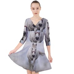 Horse Mammal White Horse Animal Quarter Sleeve Front Wrap Dress	 by Celenk