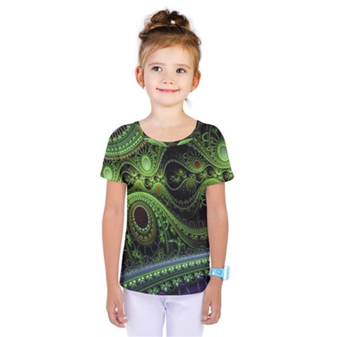 Fractal Green Gears Fantasy Kids  One Piece Tee by Celenk