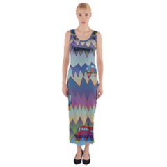 Zig Zag Boats Fitted Maxi Dress by CosmicEsoteric