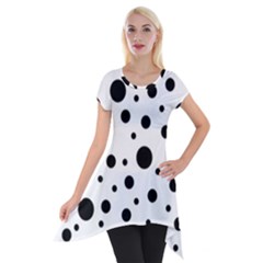 Black On White Polka Dot Pattern Short Sleeve Side Drop Tunic by LoolyElzayat