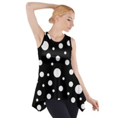 White On Black Polka Dot Pattern Side Drop Tank Tunic by LoolyElzayat