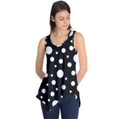 White On Black Polka Dot Pattern Sleeveless Tunic by LoolyElzayat