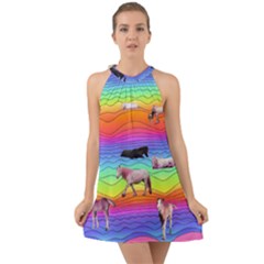 Horses In Rainbow Halter Tie Back Chiffon Dress by CosmicEsoteric