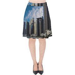 Skyscraper City Architecture Urban Velvet High Waist Skirt by Celenk