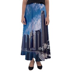 Skyscraper City Architecture Urban Flared Maxi Skirt by Celenk