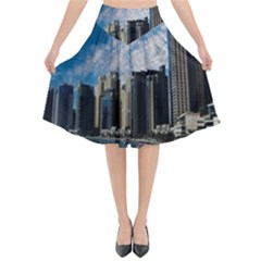 Skyscraper City Architecture Urban Flared Midi Skirt by Celenk