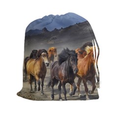 Horses Stampede Nature Running Drawstring Pouches (xxl) by Celenk