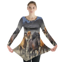 Horses Stampede Nature Running Long Sleeve Tunic  by Celenk