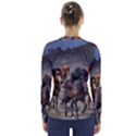 Horses Stampede Nature Running V-Neck Long Sleeve Top View2