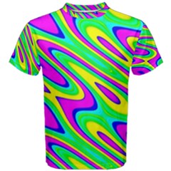 Lilac Yellow Wave Abstract Pattern Men s Cotton Tee by Celenk