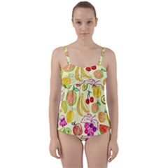 Cute Fruits Pattern Twist Front Tankini Set by paulaoliveiradesign