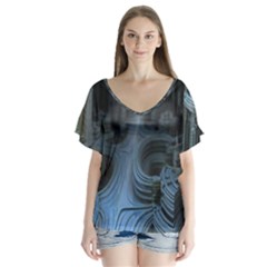 Fractal Design V-neck Flutter Sleeve Top by Celenk