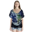 Earth Internet Globalisation V-Neck Flutter Sleeve Top View1