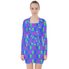 Neon Robot V-neck Bodycon Long Sleeve Dress by snowwhitegirl