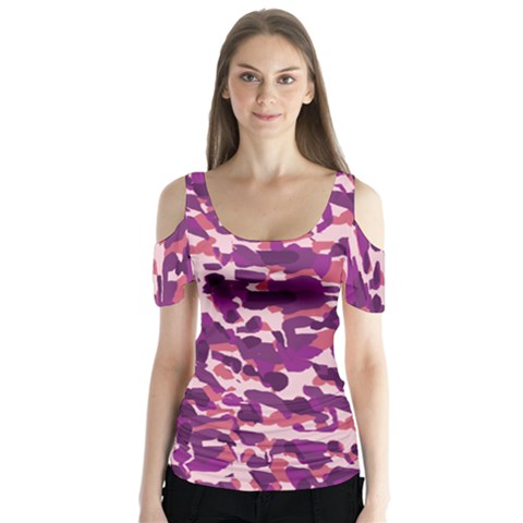 Pink Camo Butterfly Sleeve Cutout Tee  by snowwhitegirl