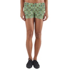 Green Brown  Eggs On Green Yoga Shorts by snowwhitegirl