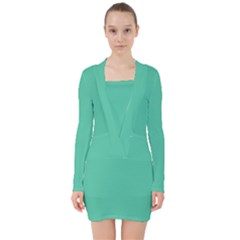 Seafoamy Green V-neck Bodycon Long Sleeve Dress by snowwhitegirl