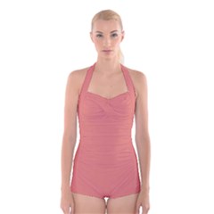 Late Peach Boyleg Halter Swimsuit  by snowwhitegirl