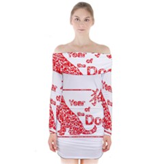 Year Of The Dog - Chinese New Year Long Sleeve Off Shoulder Dress by Valentinaart