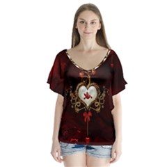 Wonderful Hearts With Dove V-neck Flutter Sleeve Top by FantasyWorld7