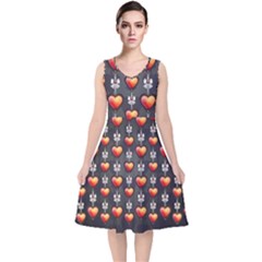 Love Heart Background V-neck Midi Sleeveless Dress  by Nexatart