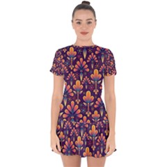 Abstract Background Floral Pattern Drop Hem Mini Chiffon Dress by Nexatart