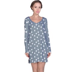 Floral Dots Blue Long Sleeve Nightdress by snowwhitegirl