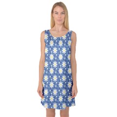 Daisy Dots Blue Sleeveless Satin Nightdress by snowwhitegirl