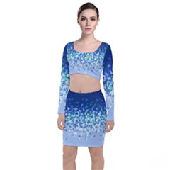 Blue Disintegrate Long Sleeve Crop Top & Bodycon Skirt Set by jumpercat