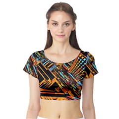 City Scape Short Sleeve Crop Top by NouveauDesign