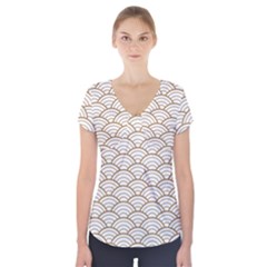Gold,white,art Deco,vintage,shell Pattern,asian Pattern,elegant,chic,beautiful Short Sleeve Front Detail Top by NouveauDesign