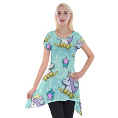 Magical Happy Unicorn And Stars Short Sleeve Side Drop Tunic by Bigfootshirtshop