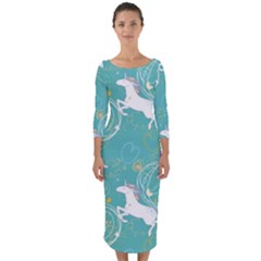 Magical Flying Unicorn Pattern Quarter Sleeve Midi Bodycon Dress by Bigfootshirtshop