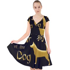 Year Of The Dog - Chinese New Year Cap Sleeve Front Wrap Midi Dress by Valentinaart